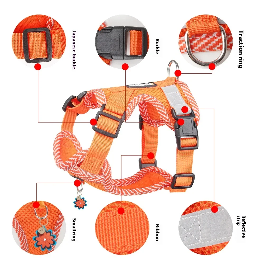Arnés transpirable para perros pequeños y medianos, chaleco para mascotas con estampado reflectante y correa, cómodo y ajustable - imagen 3