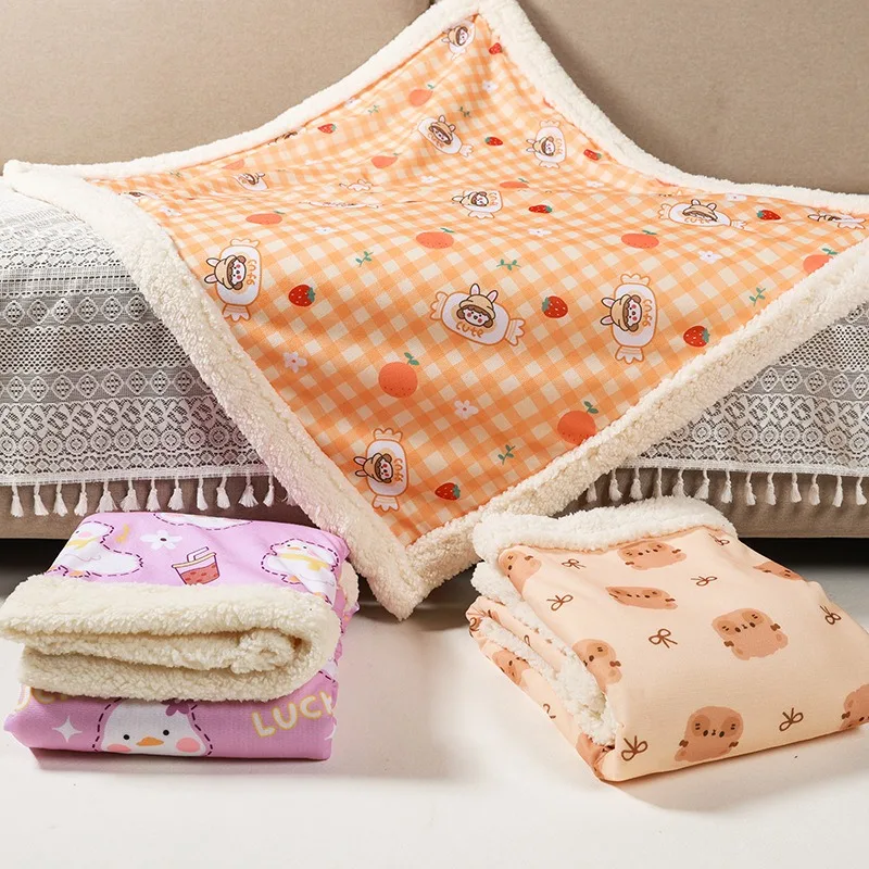 Mantas de cama de lana cálidas para perros y gatos, almohadilla para dormir con estampado bonito, manta suave portátil para viajes al aire libre, invierno