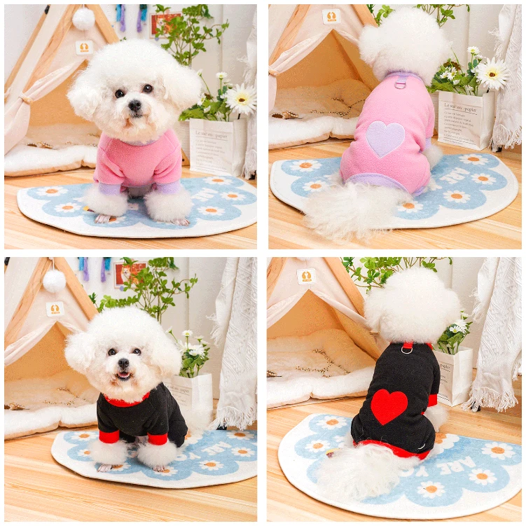Pijamas para perros con patrón de corazón para perros pequeños, mono cálido de lana para perros, mono para cachorros Yorkie, ropa de otoño e invierno, ropa para mascotas Chiwawa - imagen 4