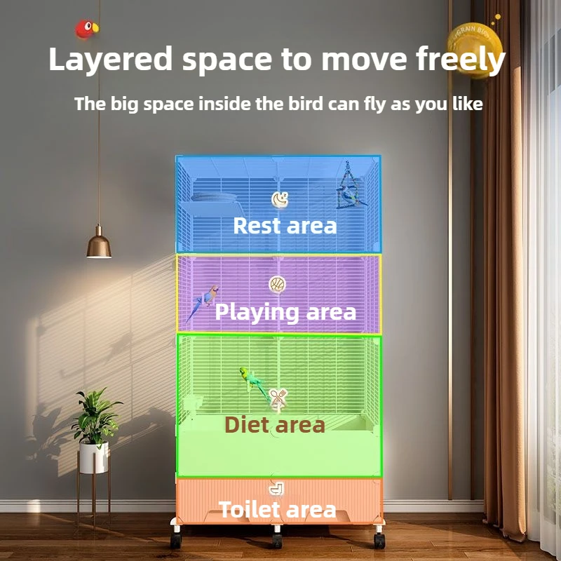 Juego de jaulas para pájaros transparentes, jaulas grandes de Metal para pájaros, soporte de lujo para loros, suministros para mascotas blancos baratos de múltiples capas - imagen 2