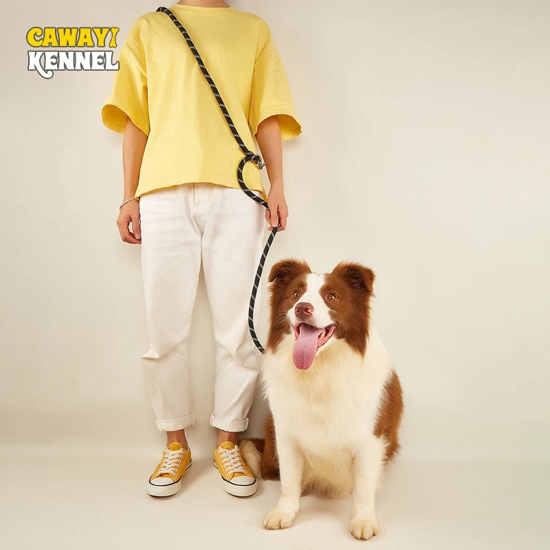CAWAYI KENNEL-Perrera de nailon reflectante con doble correa para mascotas, cuerda de tracción para correr, manos libres, cadena para perros grandes - imagen 2