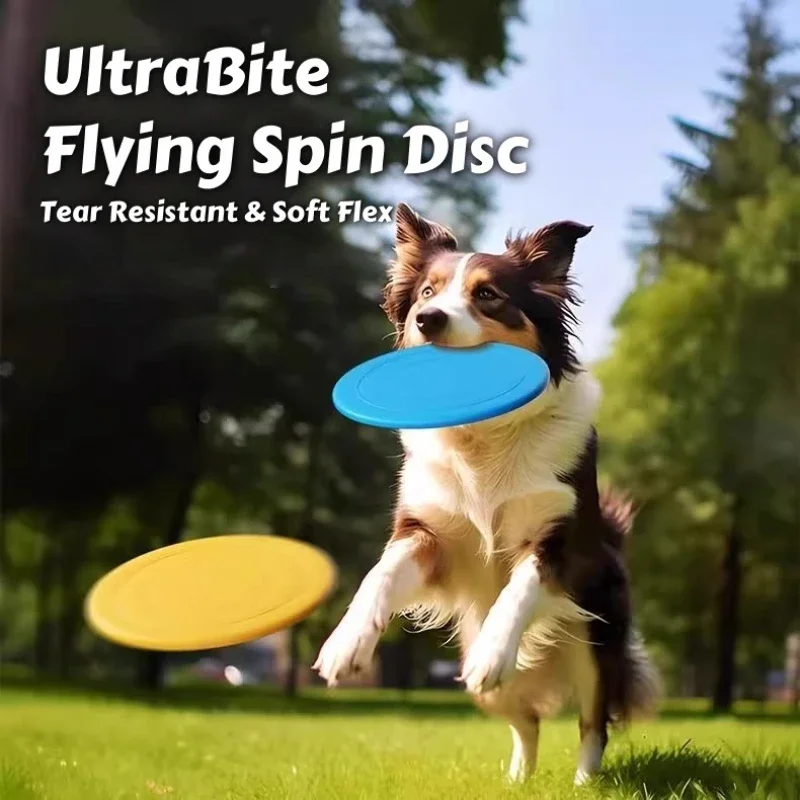 Disco flotante UltraBite Flying Spin, resistente a desgarros y suave, agarre Dental flexible, juguete interactivo para perros para buscar en el patio trasero y agilidad
