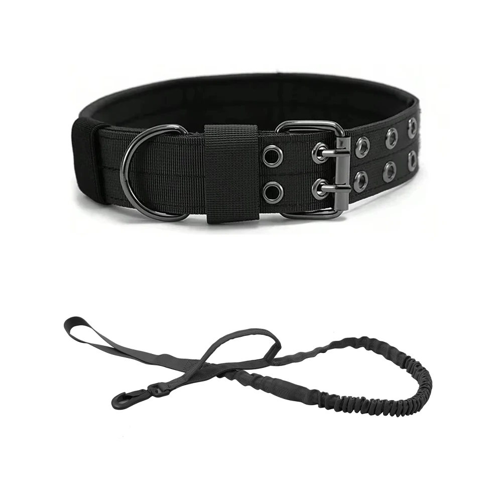 Collar y correa tácticos para perros con mango, collares militares ajustables con hebilla de Metal resistente, entrenamiento de nailon suave para perros - imagen 3