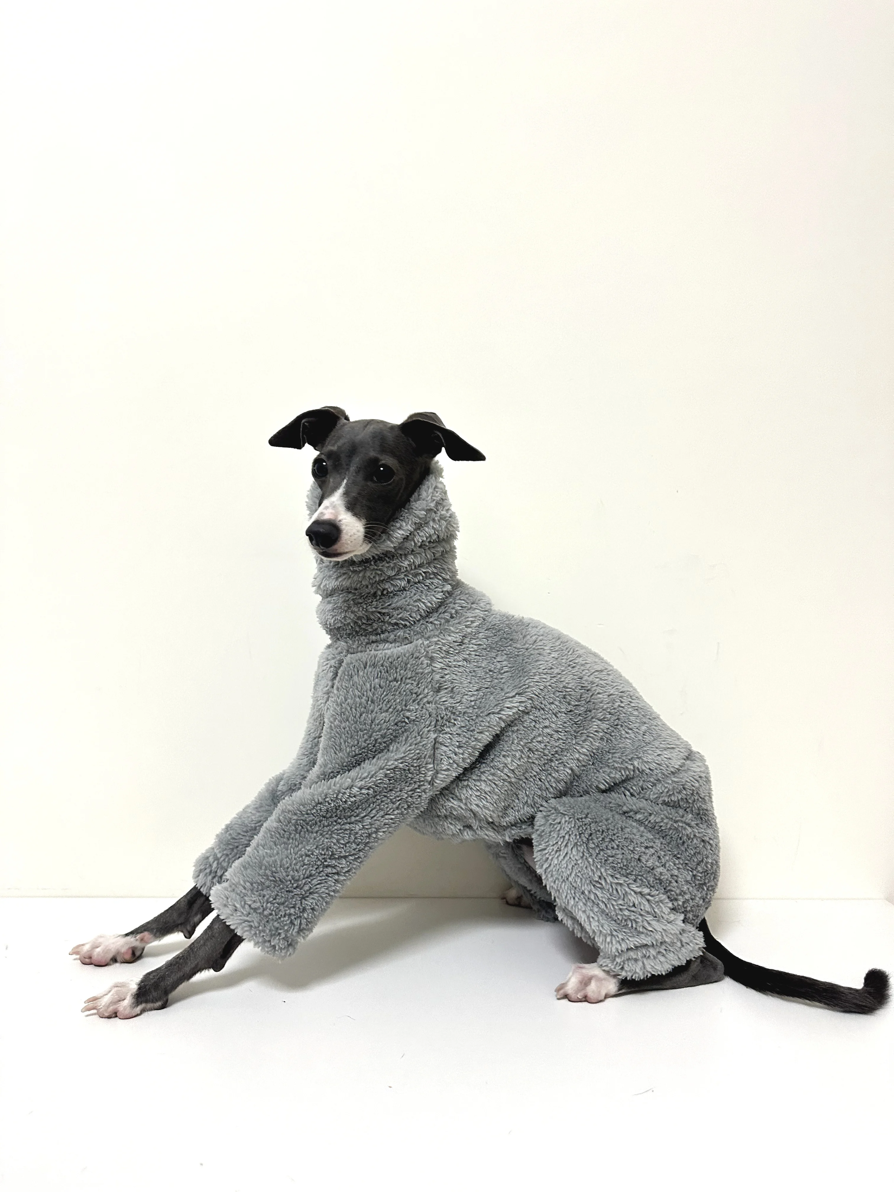 Ropa gris de doble cara para perro galgo italiano, abrigo de lana cálido con cuello alto para perro, pijama Whippet Jammies, mono en invierno - imagen 4