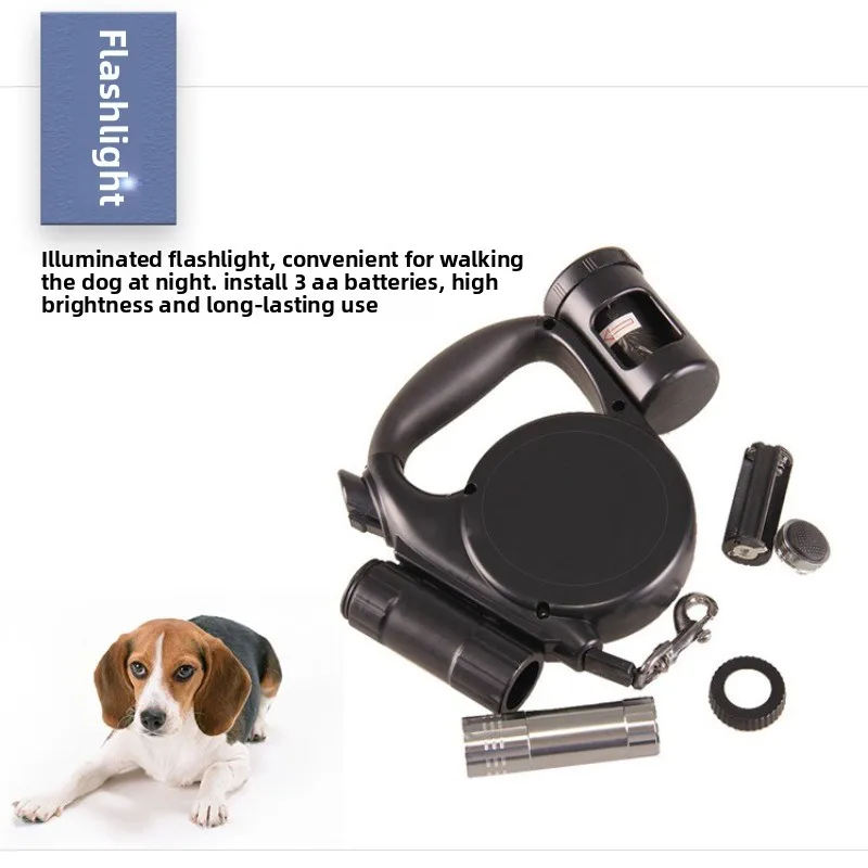 Correa de nailon para mascotas, suministros para mascotas grandes, duraderos, retráctiles automáticos, con linterna, caja de almacenamiento, collares, productos de entrenamiento para mascotas - imagen 3