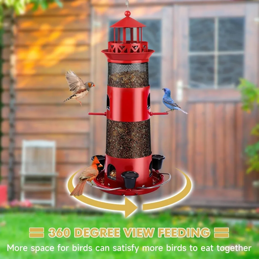 Comederos para pájaros para exteriores, comederos colgantes para pájaros salvajes, comedero de semillas de pájaros de Metal a prueba de ardillas para pájaros pequeños, gran capacidad - imagen 5