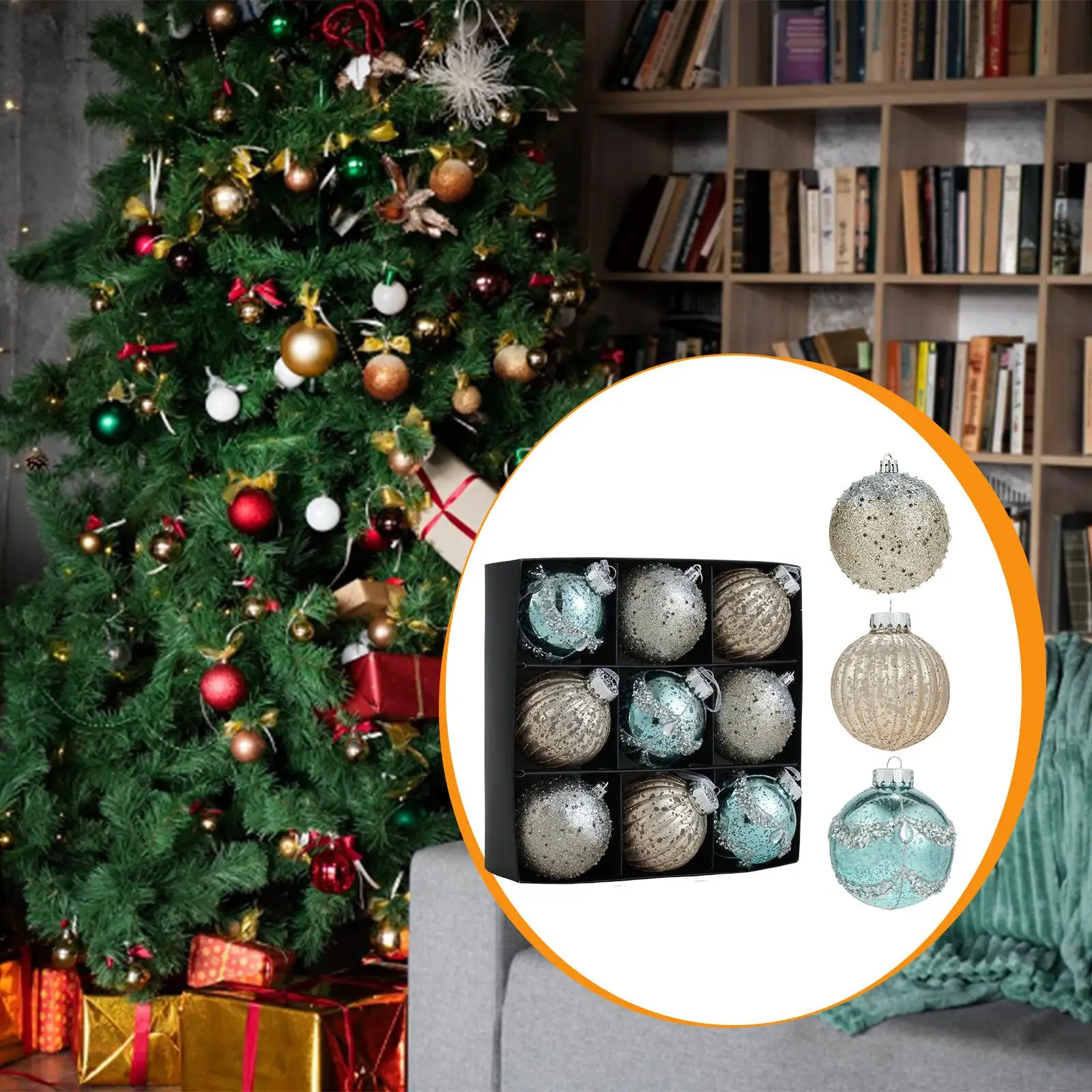 9x adornos de bolas de Navidad con purpurina, decoración colgante de Navidad, centro de mesa de 3 pulgadas para ventana, hogar, Festival, corona, chimenea - imagen 4