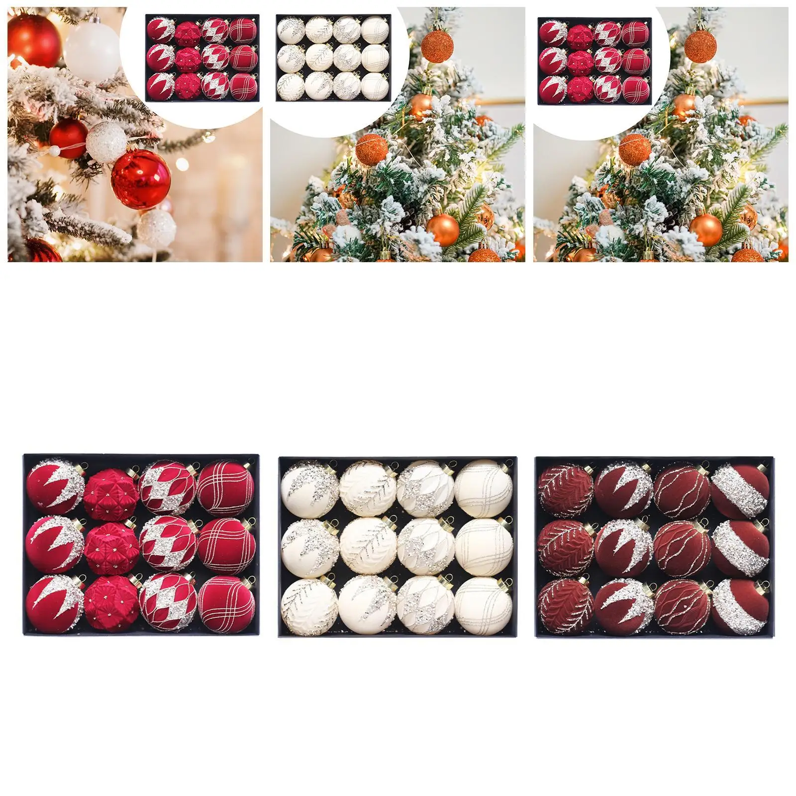 12 bolas de Navidad de terciopelo, decoración de árbol de Navidad, colgantes, decorativas resistentes para festivales en el hogar, decoraciones para fiesta de boda - imagen 3