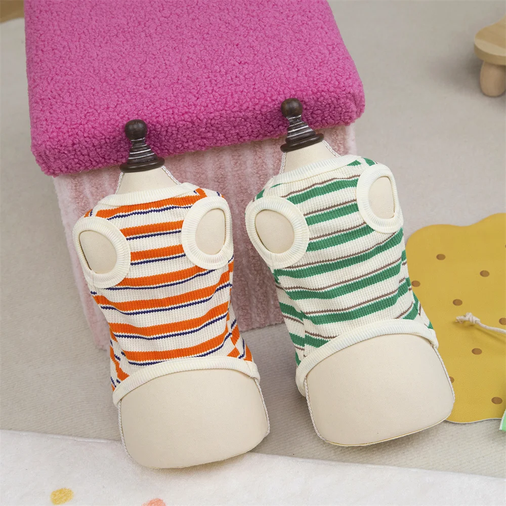 Chaleco clásico a rayas para perros y gatos con anillo de tracción, ropa estampada con cabeza de perro, ropa de verano para mascotas para perros pequeños, gatos, cachorros, caniche, Pomerania - imagen 2