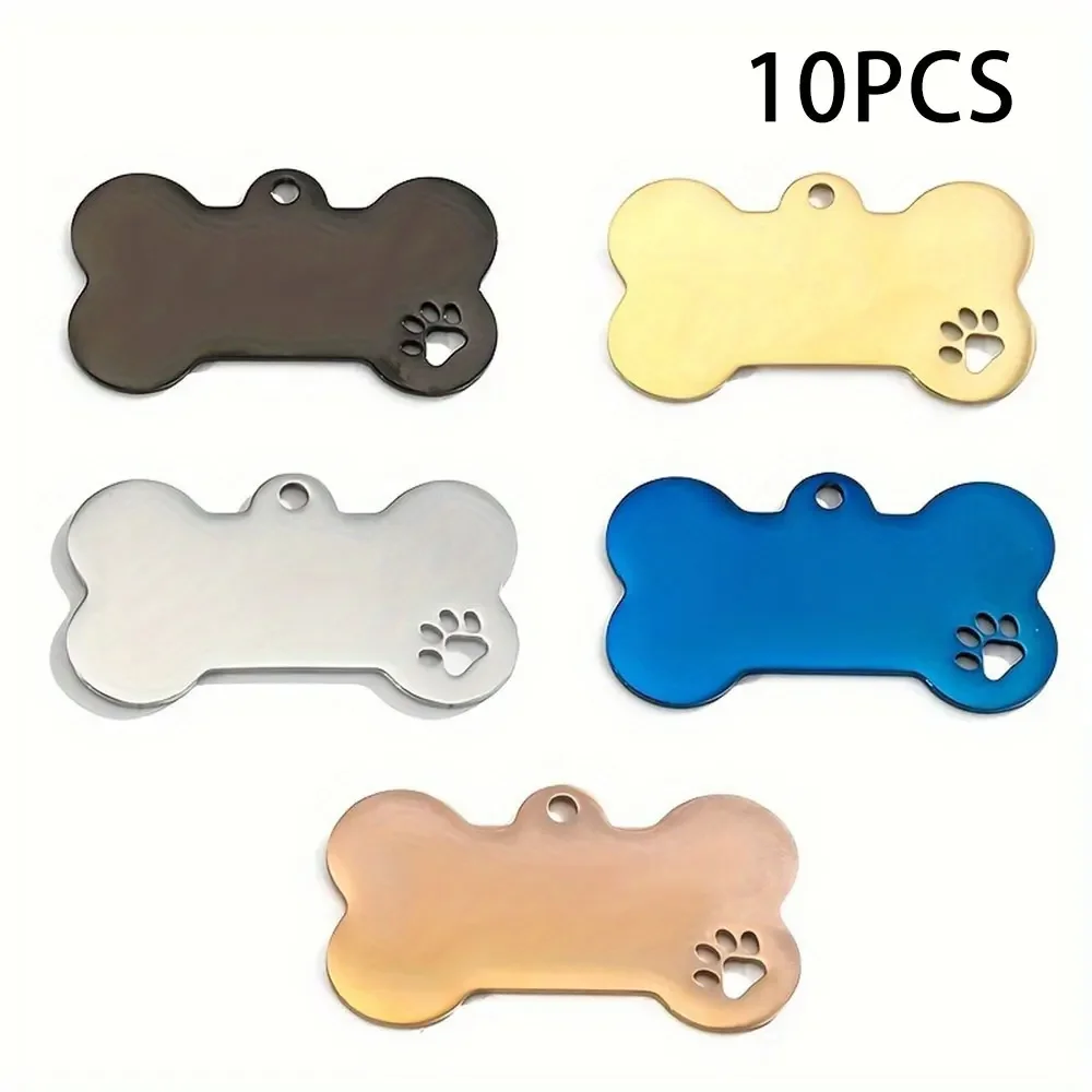 LLavero de hueso de acero inoxidable con forma de pata para bricolaje, etiqueta en blanco para identificación de perros, logotipo personalizado, etiqueta para perro mascota, accesorios para Collar, dije para llave, 10 Uds. - imagen 2