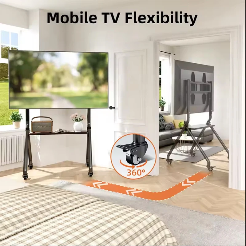 Carro de TV móvil Soporte de TV rodante con ruedas, soporte de TV de piso portátil ajustable en altura para 32-65 pulgadas máx. VESA 600x500 mm 50 kg - imagen 3