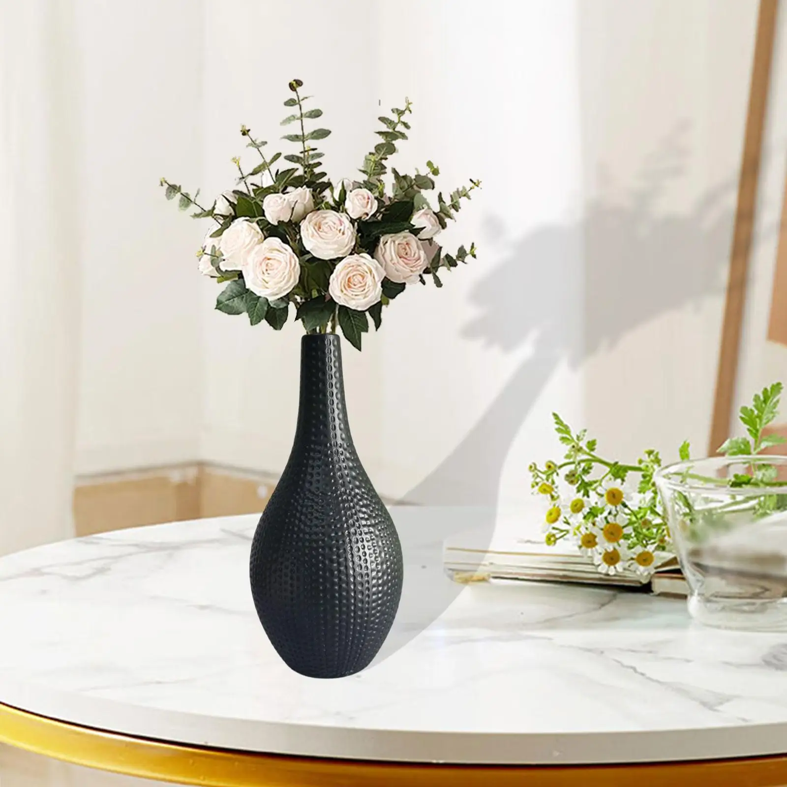 Modern Flower Vase Minimalist Decor Plastic Ceramic Look Elegant Centerpiece for Dining Table Home
