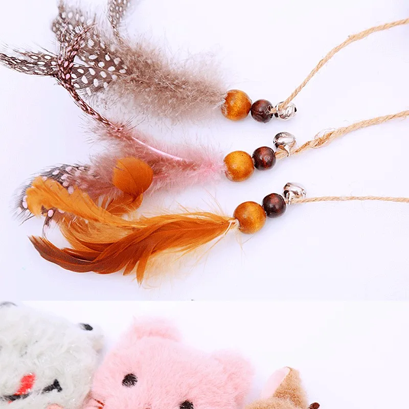 Juguete interactivo de peluche para gatos con plumas y campana - imagen 3