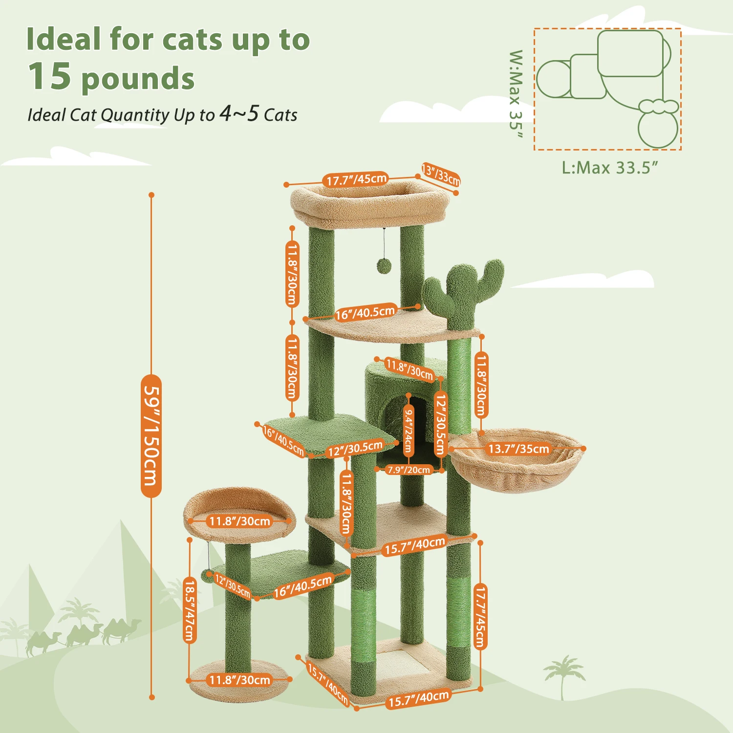 Torre de árbol para gatos multifuncional con 3 palos de pompones extraíbles, percha superior grande y acogedora, hamaca grande, lindo Condo redondo para gatos, juguetes para gatos - imagen 3