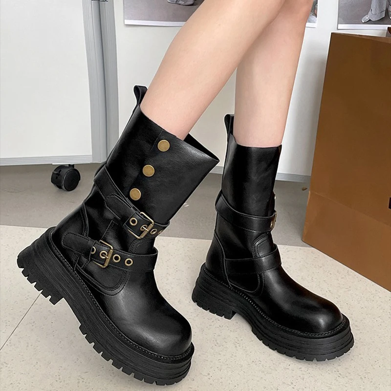 Botines de época góticos mujer – Tacón cuadrado y media pantorrilla - imagen 2