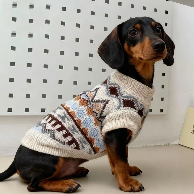 Suéter bohemio para perros Wiener, abrigo suave tejido a mano de otoño para perros tejano, ropa de descanso gruesa y cálida para perros pequeños y medianos de perro salchicha