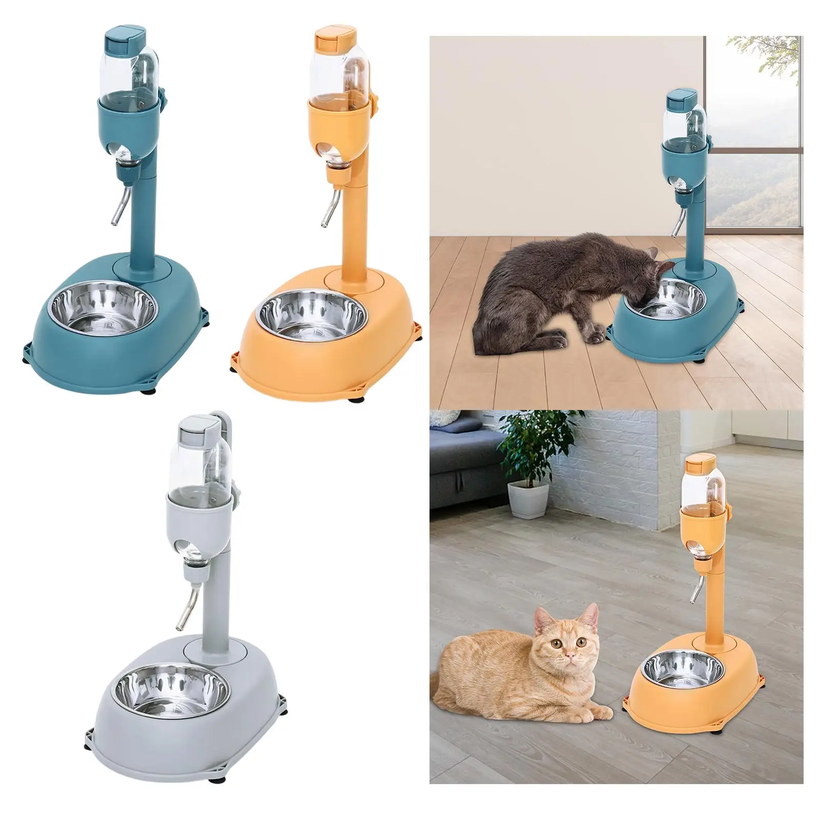 Portable Pet Drinker, Removable Food Bowls, 500ml Water Bottle, Bottom Pet Bowls