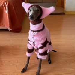 Sueter calido cafe-rosa para perros pequenos y medianos (Whippet)