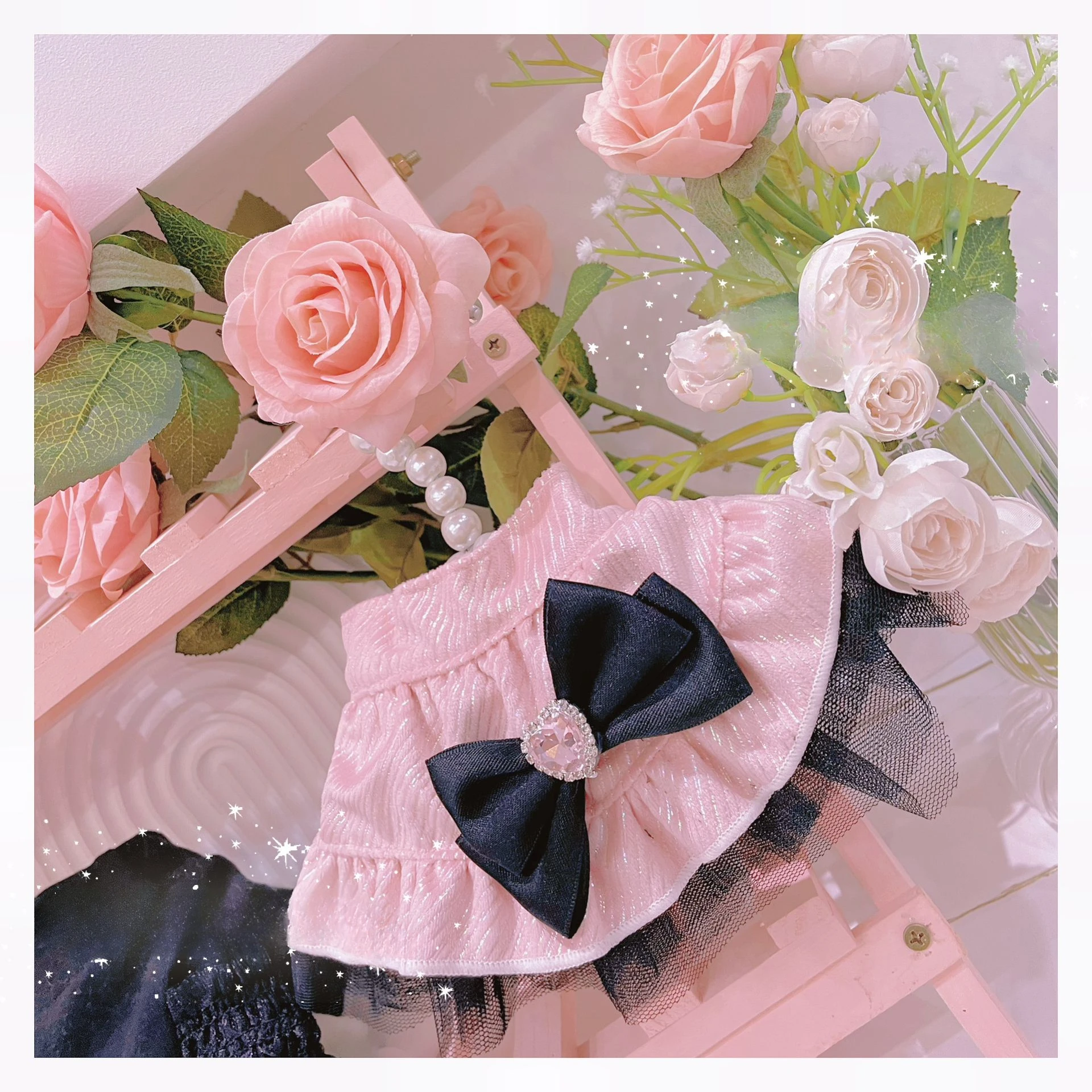 Camisa básica de cuello alto con manga trompeta para mascotas, media falda rosa de cintura alta, conjunto de Estilo Princesa para perros Yorkshire, ropa para cachorros pequeños - imagen 4