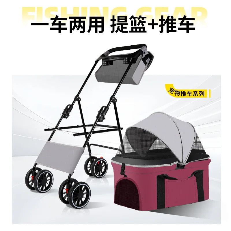 Cochecitos para mascotas, ligeros, plegables, para perros pequeños y medianos, para salir de gatos, cesta de transporte separada, carrito para caminar al aire libre - imagen 4
