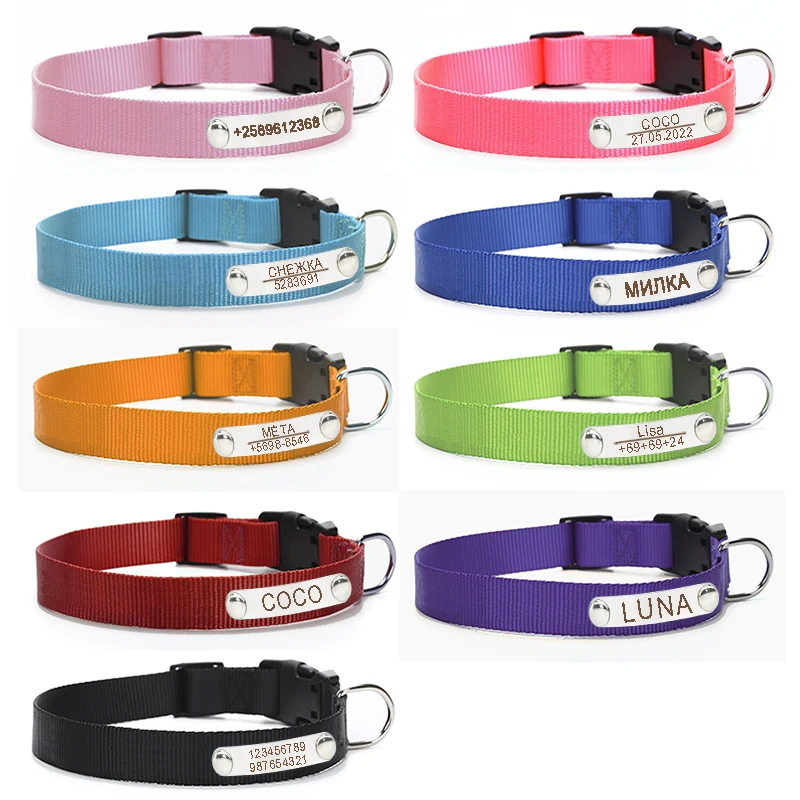 Collar de nailon personalizado para perro, etiqueta de identificación personalizada para gato, grabado personalizado, accesorios de acero inoxidable, antipérdida para perro grande - imagen 3