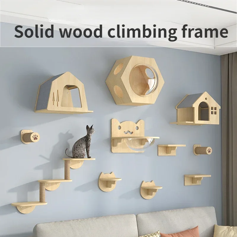 Juego de escalada de pared de madera para gatos, torre de árbol, suministros de entrenamiento, bricolaje, Villa para gatos, materiales inofensivos, productos de accesorios para mascotas - imagen 2