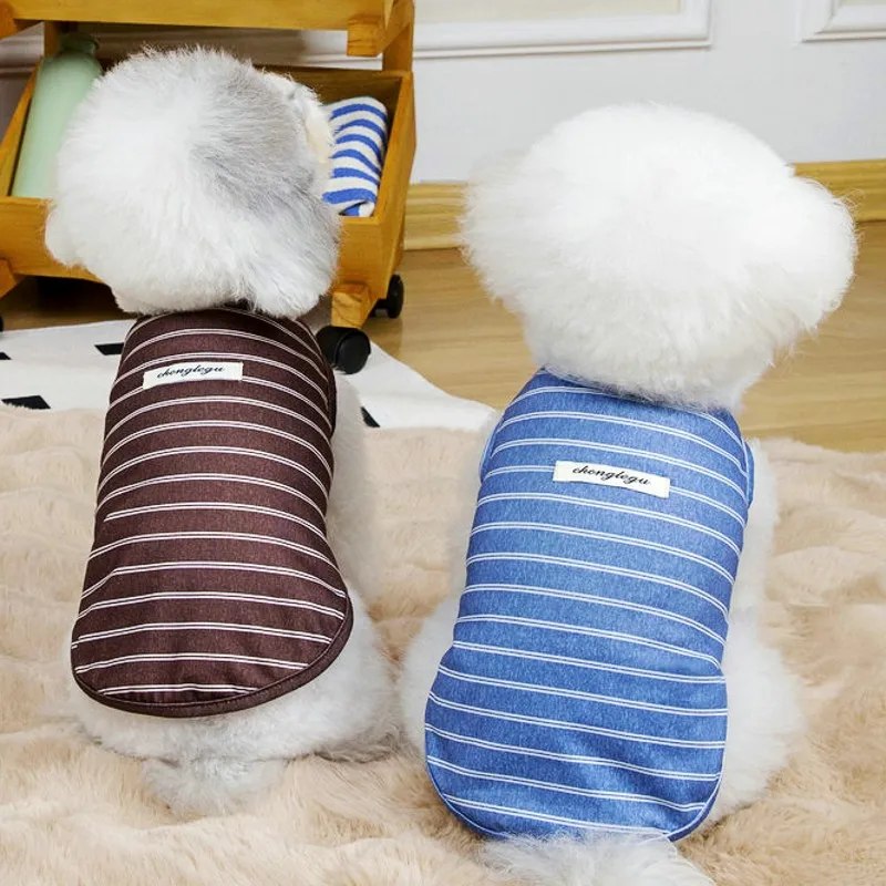 Ropa de verano para cachorros, chaleco para perros, camisa refrescante a rayas de lujo para perros, Chihuahua Bichon, Bulldog Francés, ropa de algodón, camiseta para gatos - imagen 2