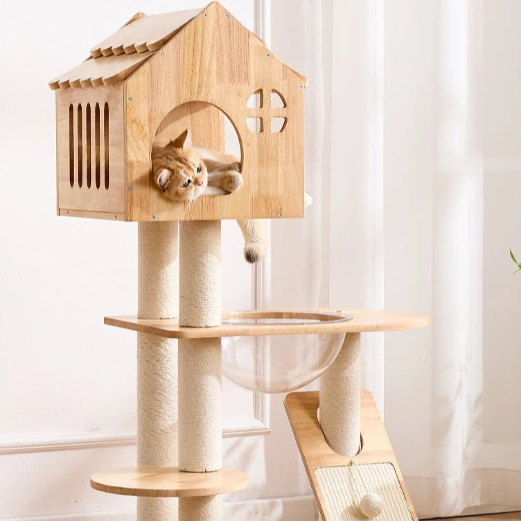 Árbol para gatos de madera maciza – Torre rascador piso a techo - imagen 2