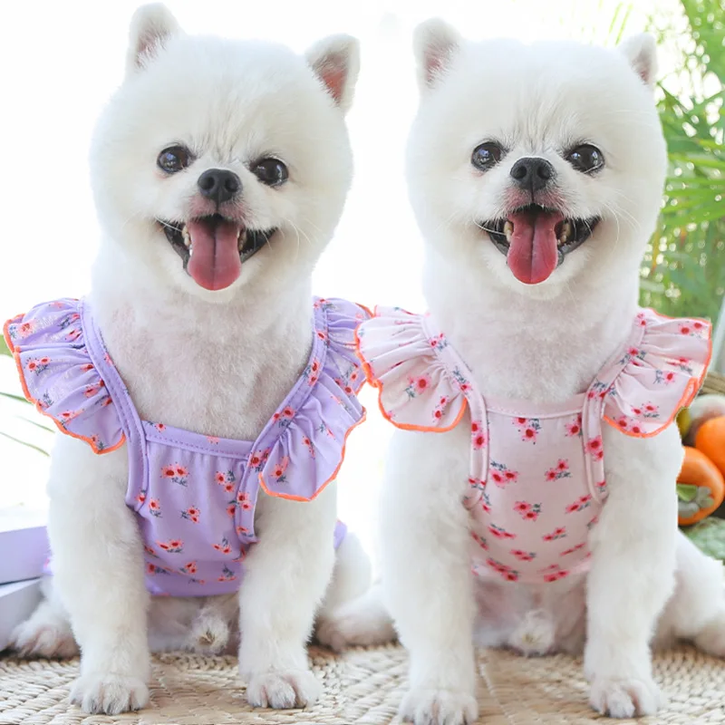 Perro gato manga voladora hongo rizador pequeñas flores Teddy Bichon primavera otoño ropa para mascotas suministros ropa para mascotas - imagen 2