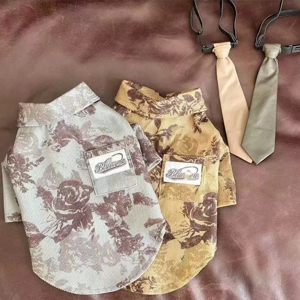 Chaqueta de pana de otoño para mascotas Retro primavera y otoño Teddy Schnauzer oso mascota gato camisa inferior camisa ropa para cachorros para perros pequeños - imagen 4