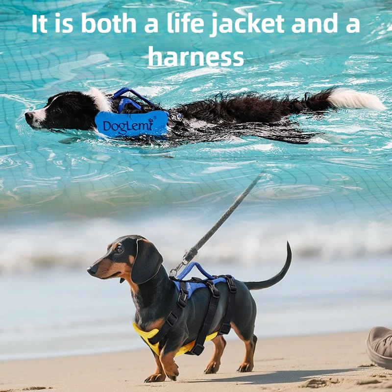 Chaleco de rescate para natación de perros 2 en 1, arneses ajustables para perros, chaqueta salvavidas, correa para el pecho para nadar, chaleco para caminar, arneses - imagen 3