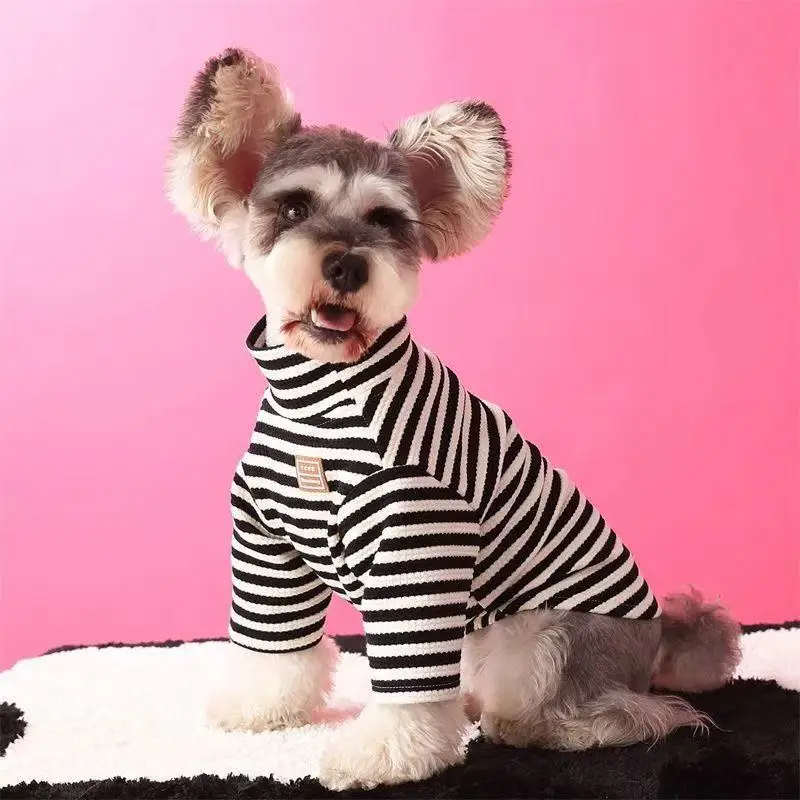 Camisa inferior a rayas con cuello alto para mascotas, camisa de dos patas para gatos y perros, camiseta a rayas, ropa para perros pequeños, primavera y otoño - imagen 5