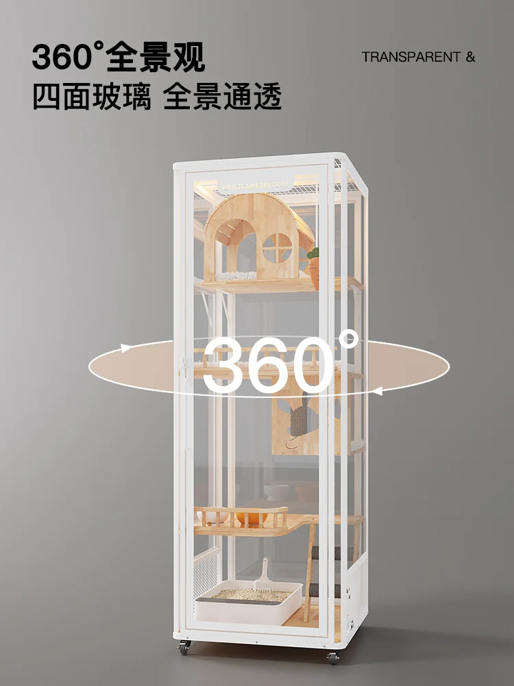 Villa panorámica grande de cristal para gatos, jaula para gatos de madera maciza para interiores, gabinete para gatos de cuatro capas, último diseño para gatos - imagen 5