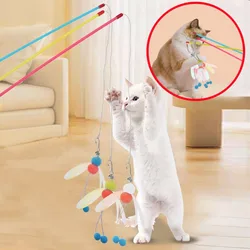 Juguete cazamariposas para gatos con palo interactivo resistente