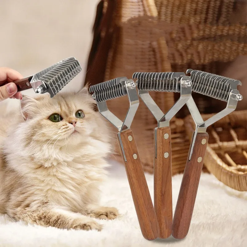 Peine con cuchillo para perros, cepillo de madera maciza para perros, peines de doble cara para quitar el pelo de mascotas, cepillo para gatos, accesorios para mascotas - imagen 3