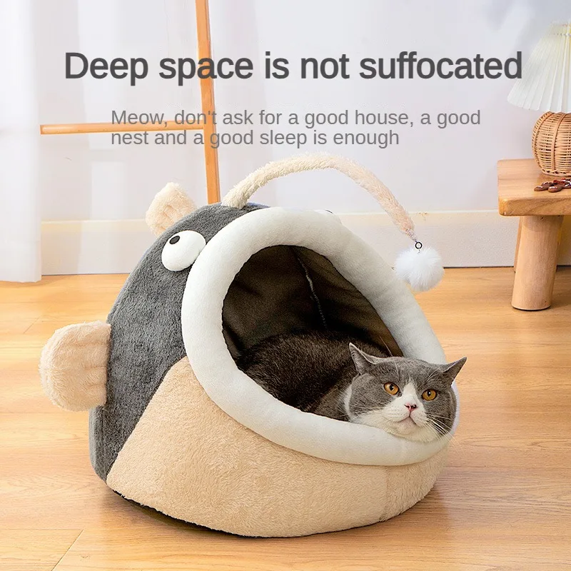 Cama tipo farol para gatos, cesta cálida para mascotas, cojín acogedor para tumbona, tienda de campaña, cueva muy suave y lavable - imagen 3