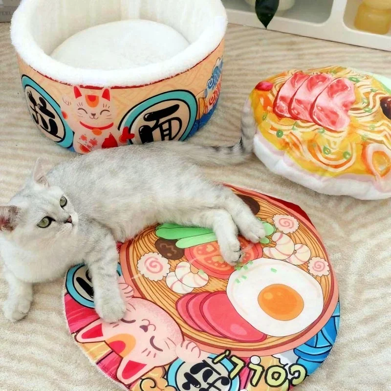 Casa para perros y gatos, perrera súper grande con fideos instantáneos, nido cálido para perros y gatos, cojín, taza, nido acogedor - imagen 3
