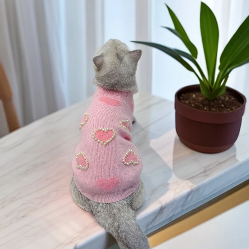 Otoño Invierno amor perla suéter perro tejido Sudadera con capucha Top compartido oso Schnauzer ropa de tamaño pequeño mediano ropa para cachorros