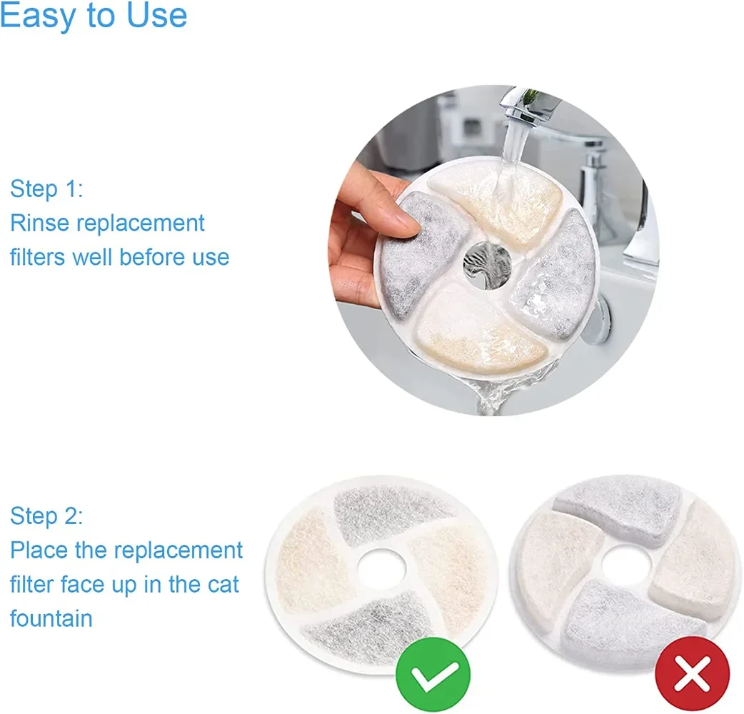 Filtros de repuesto para fuente de agua para gatos, para fuente de agua para mascotas de acero inoxidable de 2,2 L, 4 piezas, 6 piezas, 8 piezas, 12 piezas - imagen 5