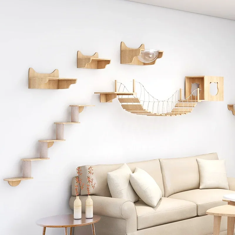 Torre rascador de pared para gatos con sisal y estantes - imagen 3