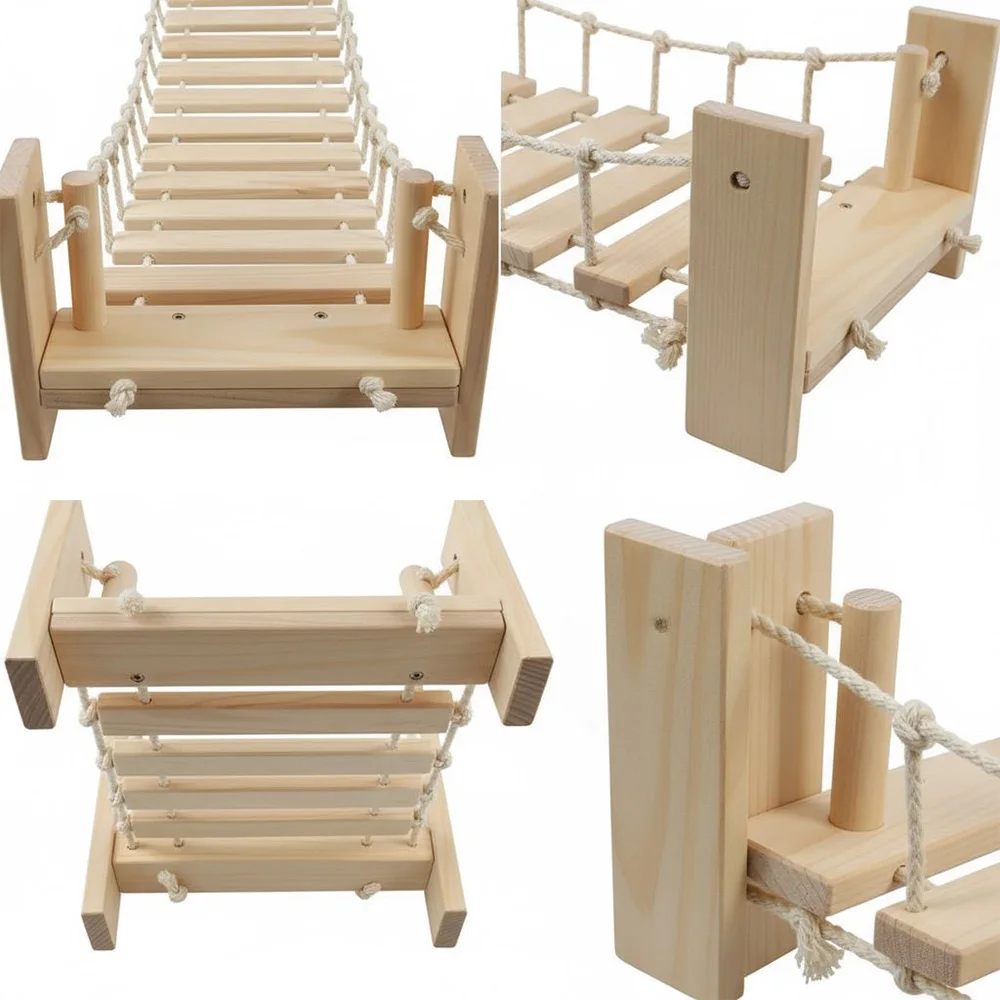 Puente de cuerda para gatos montado en la pared de 1m, pasarela colgante para gatos con cuerda y puente colgante de madera para gatos de interior, estantes para gatos y gatitos - imagen 4