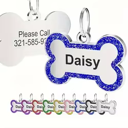 Placa de identificación para perros grabada y personalizable - hueso