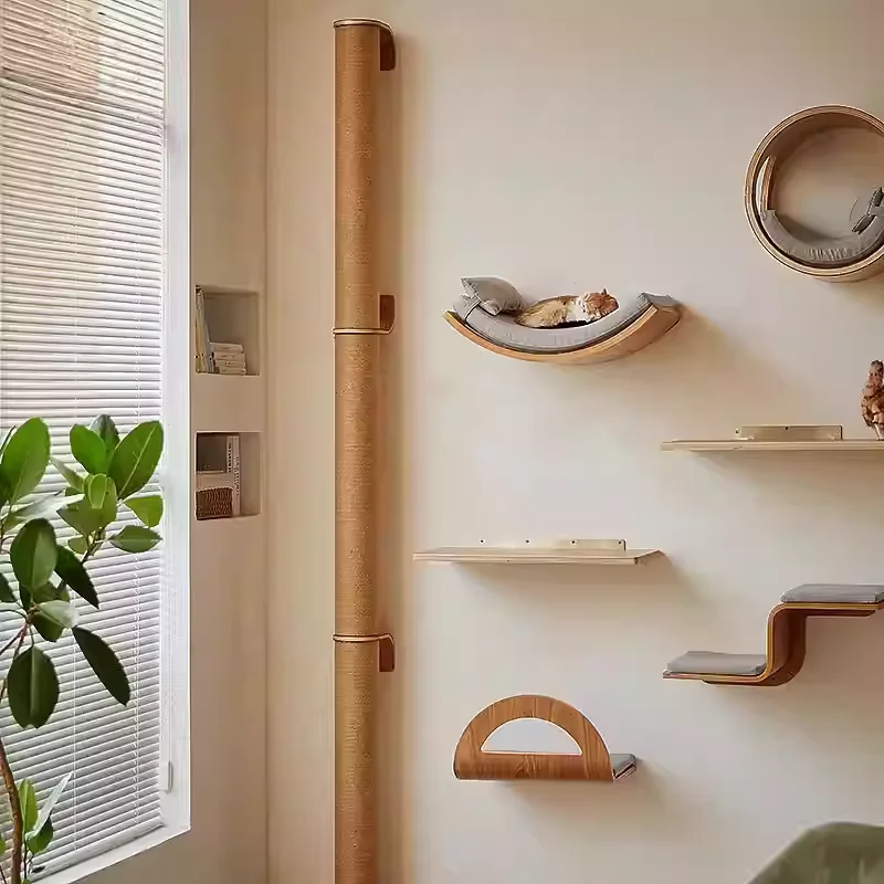 Estantes de escalada para gatos montados en la pared, perchas rascadores para hamaca, escalones de madera maciza, escaleras, muebles para gatos para actividades de interior - imagen 5