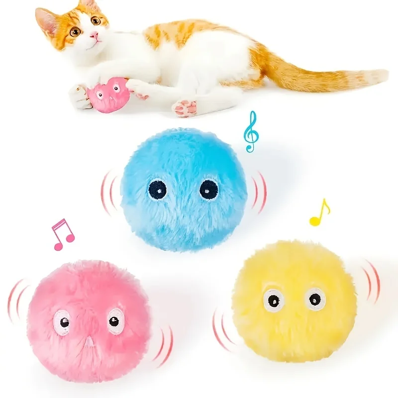 Pelota de juguete interactiva para mascotas, juguete de felpa para jugar y hacer ejercicio, juguete de entrenamiento de sonido chirriante para gatos