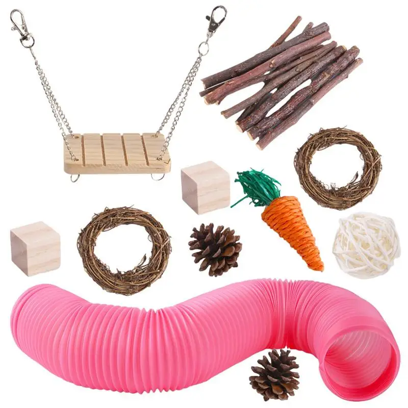Juguetes para masticar para hámster, conejo de madera Natural de 11 piezas, conejillo de indias, accesorios para jaula - imagen 5