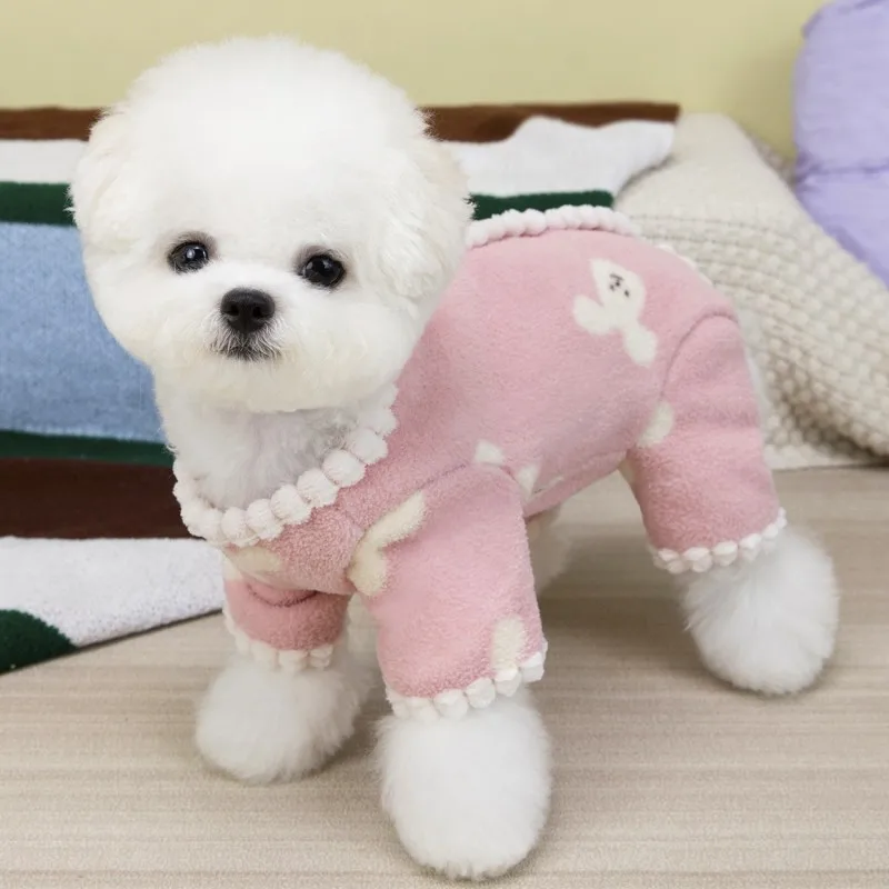 Mono de lana para perros con estampado de conejo y oso, ropa para perros de cuatro patas, abrigo cálido para otoño e invierno, pijamas para mascotas Chihuahua y gatos - imagen 5