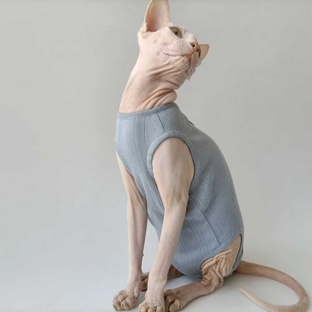 Ropa de verano para gatos Sphynx ropa de verano pijama de algodón de cuatro piernas herida de gato hembra desinfección antiácaros ropa de recuperación quirúrgica para gatitos devenrex ropa de cuerpo transpirable - imagen 2