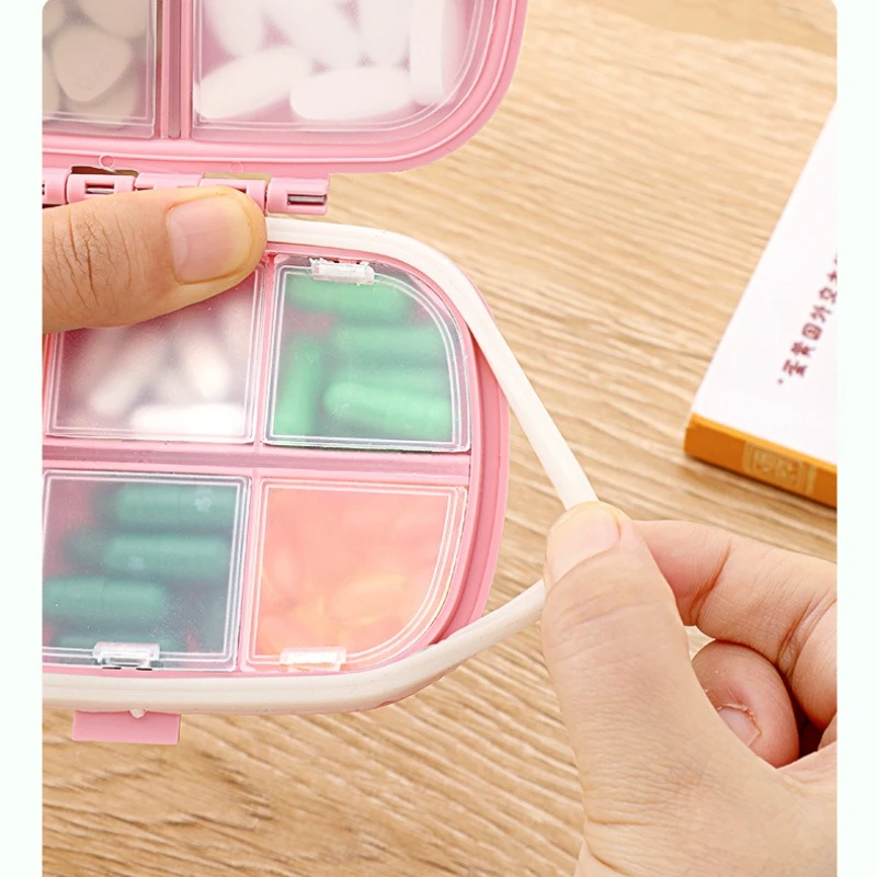 Contenedor organizador de 8 rejillas para tabletas, pastillero de viaje con anillo de sellado, caja pequeña para tabletas, contenedor de paja de trigo para medicamentos - imagen 2
