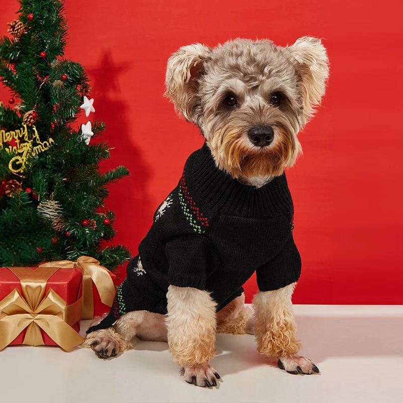 Ropa grande para perros con estampado de ciervo y nariz roja, sudadera tejida de lana para cachorros y mascotas, suéter cálido de invierno para gatos con esfinge al aire libre - imagen 5