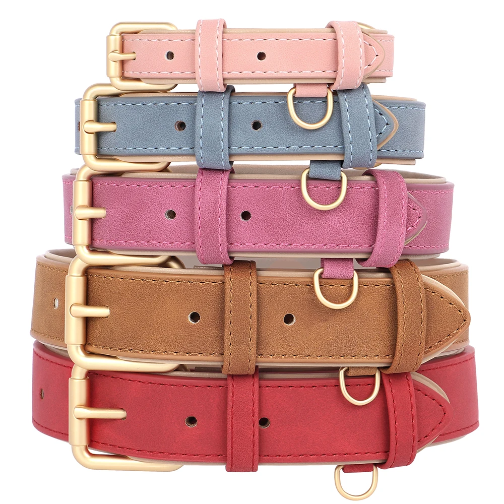 Collar de perro acolchado suave, conjunto de correa de cuero PU, collares para perros con cuerda de plomo para caminar, ajustable para perros pequeños y medianos, Pug - imagen 2